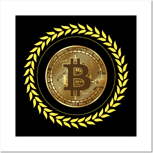 Bitcoin symbol with laurel circle wreath Wall Art by Classical